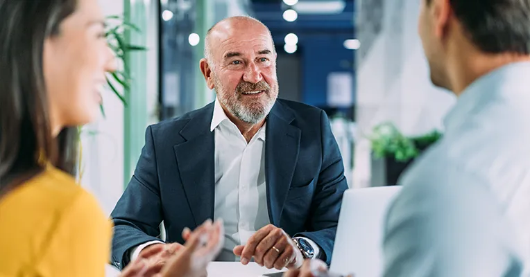 Lawyer talking to clients