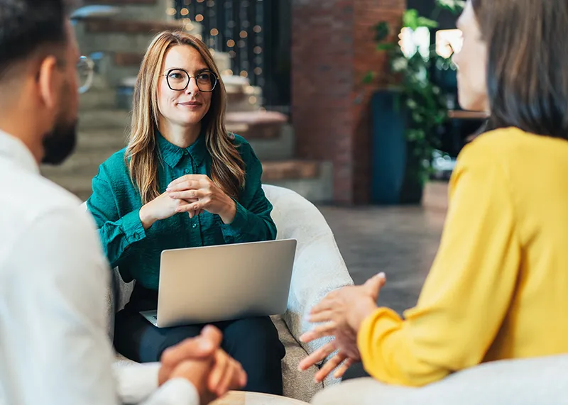 Lawyer talking to client