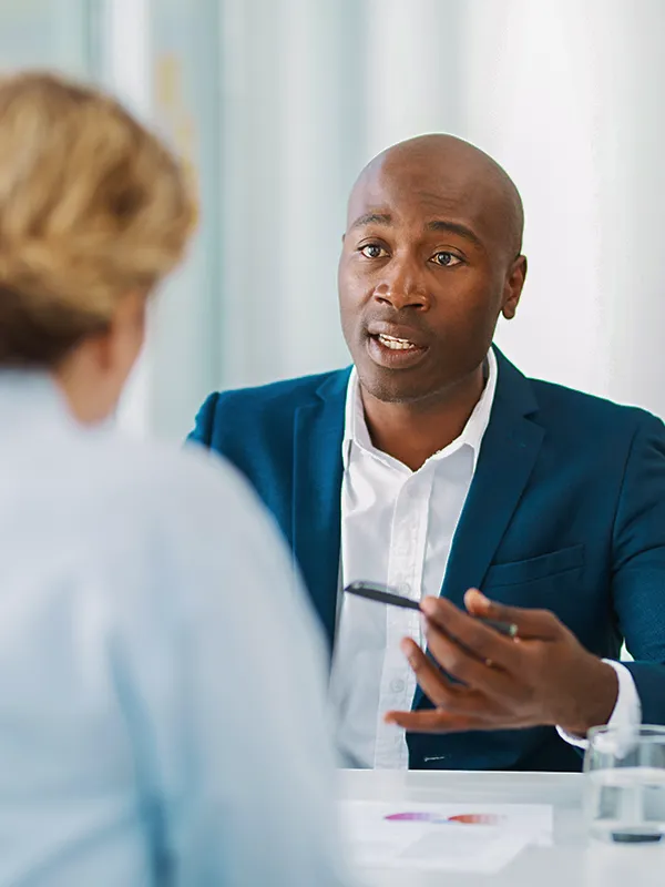 Lawyer talking to client